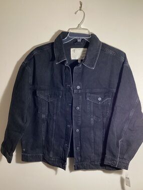 NWT Anthropologie Pilcro Womens M Weston Denim Boyfriend Jacket Black Oversized